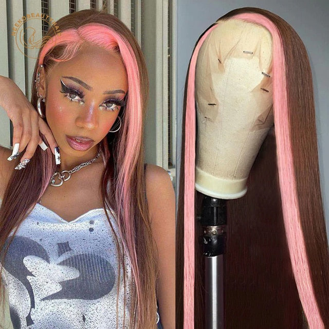 NeekoBeauty Highlight Ombre Straight Human Hair Transparent Lace Font Wigs