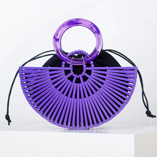 Vintage Half Round Bamboo Beach Handbags