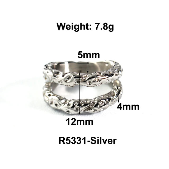 Stainless Steel Water Drop Ring Statement Metallic Texture Rings