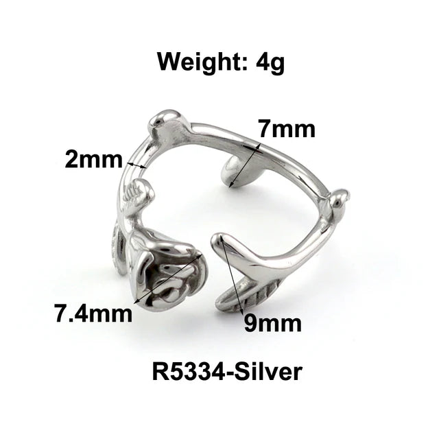 Stainless Steel Water Drop Ring Statement Metallic Texture Rings