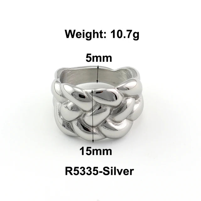 Stainless Steel Water Drop Ring Statement Metallic Texture Rings