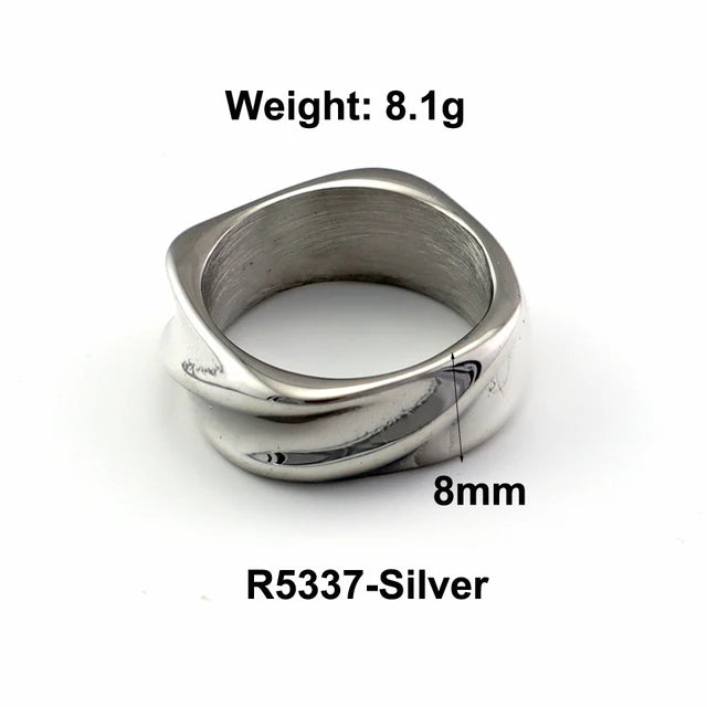 Stainless Steel Water Drop Ring Statement Metallic Texture Rings