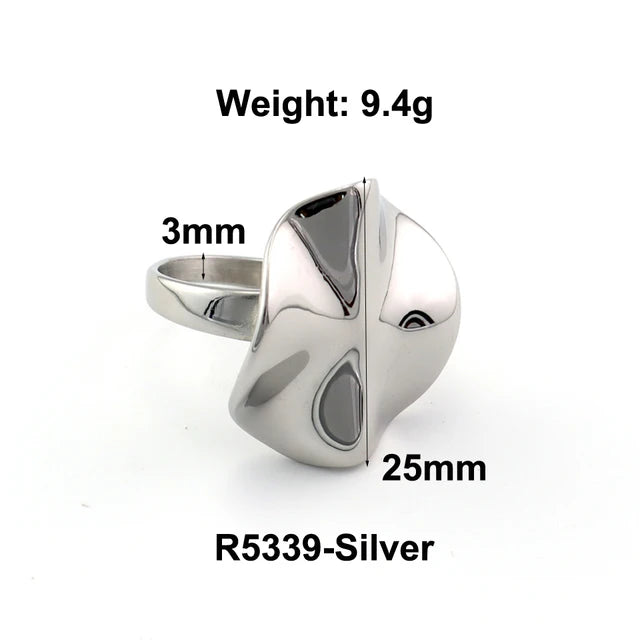 Stainless Steel Water Drop Ring Statement Metallic Texture Rings