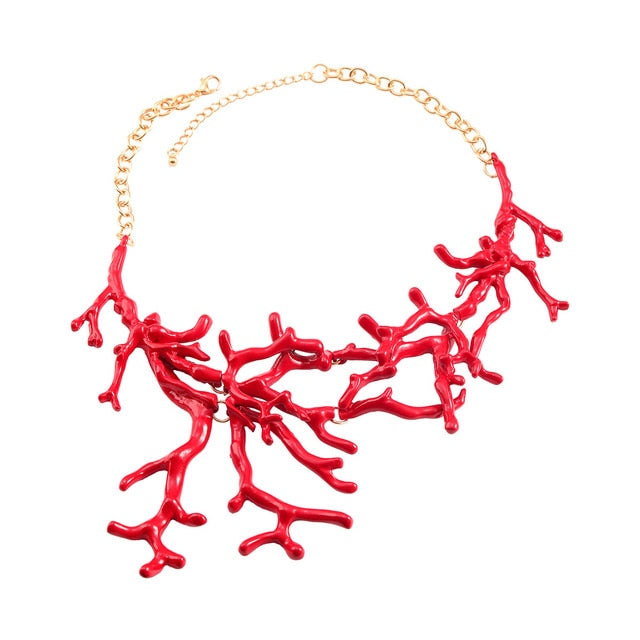 Fashion Metal Red Coral Geometric Necklace