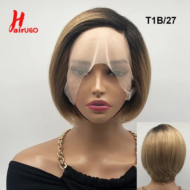 HairUGo Highlight Orange Short Pixie Cut Part Human Hair Lace Wigs
