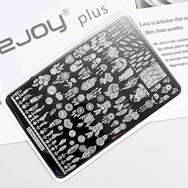 French Line Flower Nail PLUS Stamping Plates Stencil Leaf Tool
