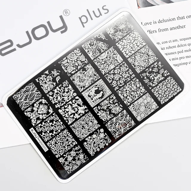 French Line Flower Nail PLUS Stamping Plates Stencil Leaf Tool