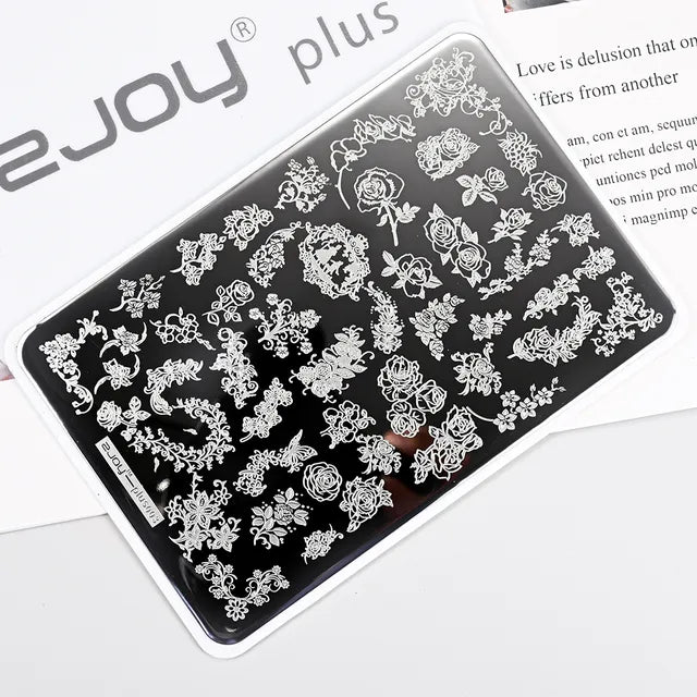 French Line Flower Nail PLUS Stamping Plates Stencil Leaf Tool