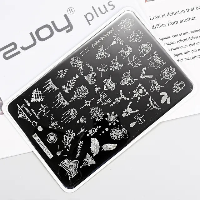 French Line Flower Nail PLUS Stamping Plates Stencil Leaf Tool