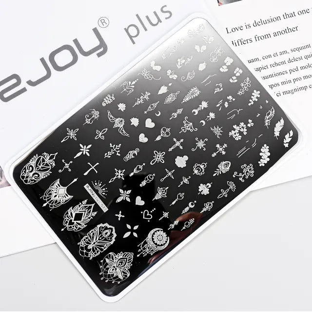 French Line Flower Nail PLUS Stamping Plates Stencil Leaf Tool