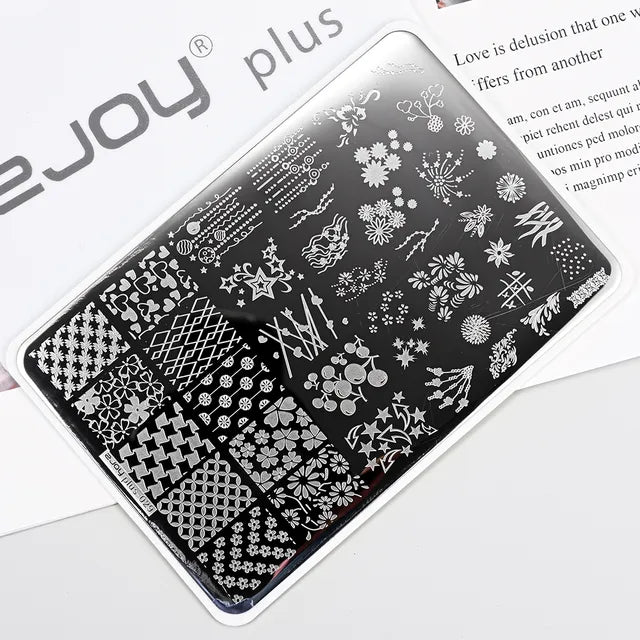 French Line Flower Nail PLUS Stamping Plates Stencil Leaf Tool