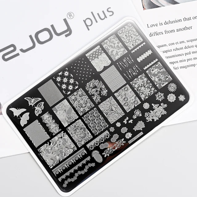 French Line Flower Nail PLUS Stamping Plates Stencil Leaf Tool