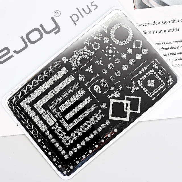 French Line Flower Nail PLUS Stamping Plates Stencil Leaf Tool