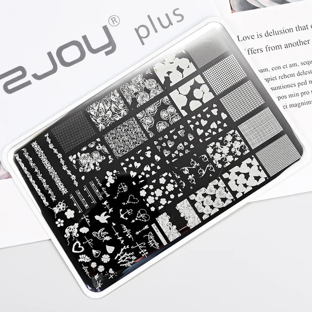French Line Flower Nail PLUS Stamping Plates Stencil Leaf Tool