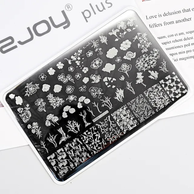 French Line Flower Nail PLUS Stamping Plates Stencil Leaf Tool