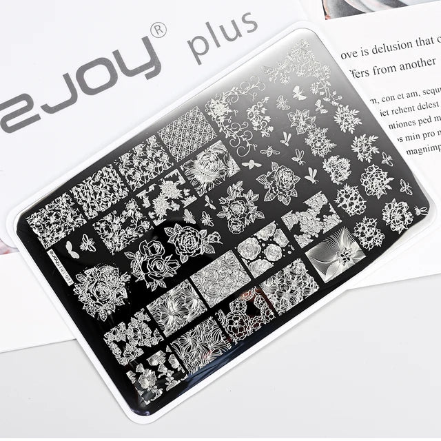 French Line Flower Nail PLUS Stamping Plates Stencil Leaf Tool