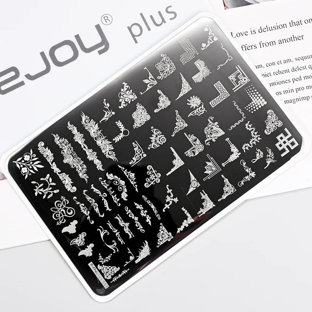 French Line Flower Nail PLUS Stamping Plates Stencil Leaf Tool