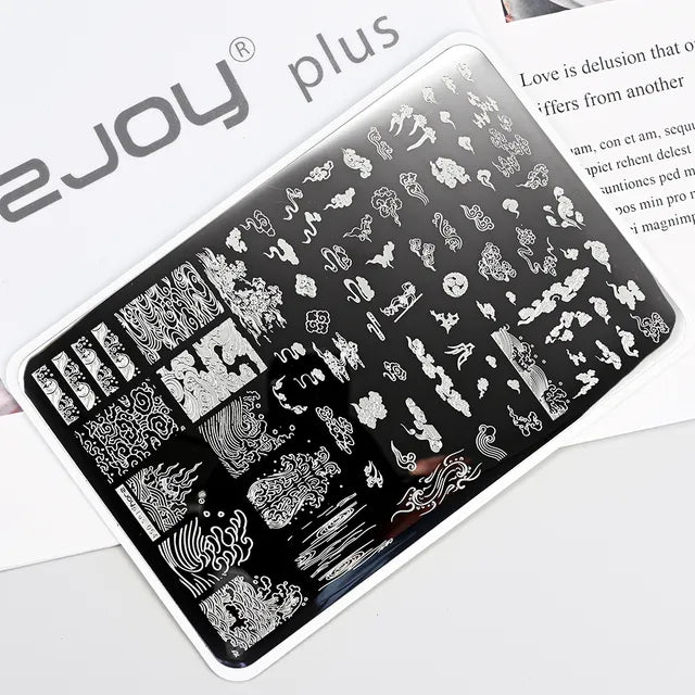 French Line Flower Nail PLUS Stamping Plates Stencil Leaf Tool