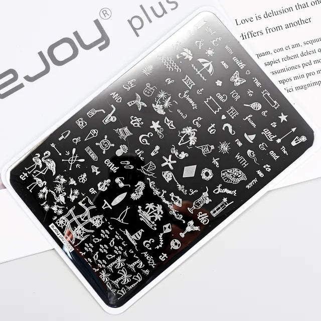 French Line Flower Nail PLUS Stamping Plates Stencil Leaf Tool