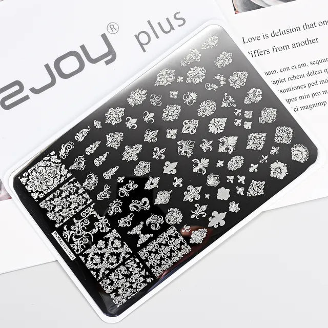 French Line Flower Nail PLUS Stamping Plates Stencil Leaf Tool