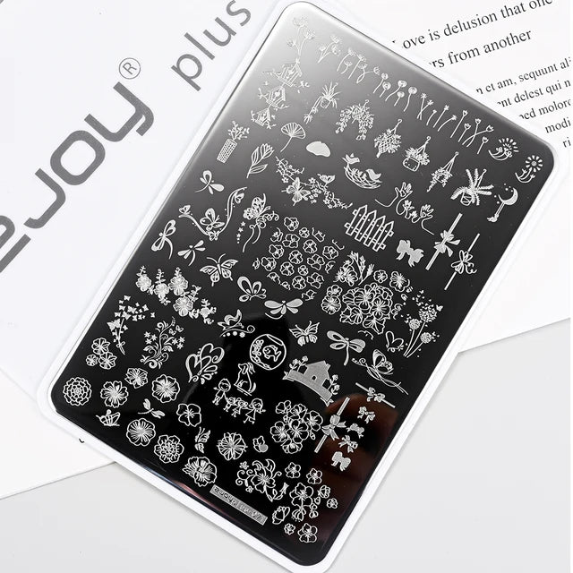 French Line Flower Nail PLUS Stamping Plates Stencil Leaf Tool