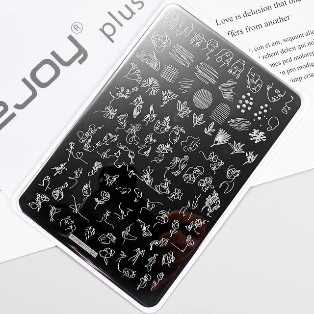 French Line Flower Nail PLUS Stamping Plates Stencil Leaf Tool