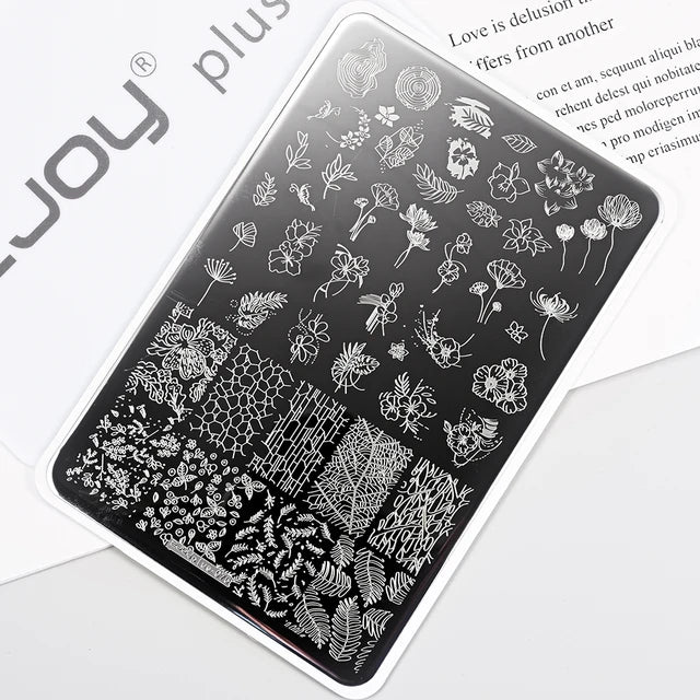 French Line Flower Nail PLUS Stamping Plates Stencil Leaf Tool