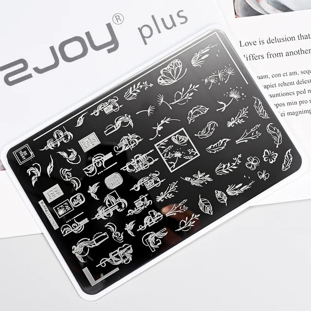 French Line Flower Nail PLUS Stamping Plates Stencil Leaf Tool