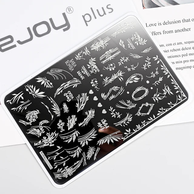French Line Flower Nail PLUS Stamping Plates Stencil Leaf Tool