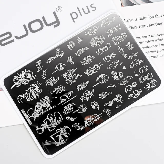 French Line Flower Nail PLUS Stamping Plates Stencil Leaf Tool