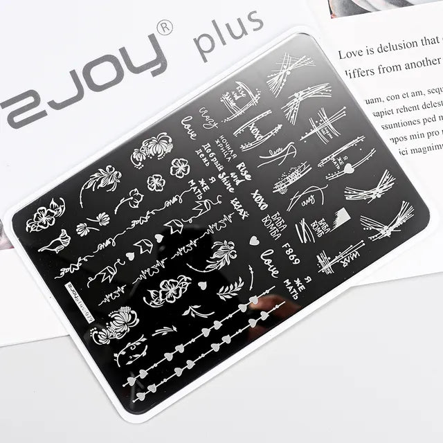 French Line Flower Nail PLUS Stamping Plates Stencil Leaf Tool