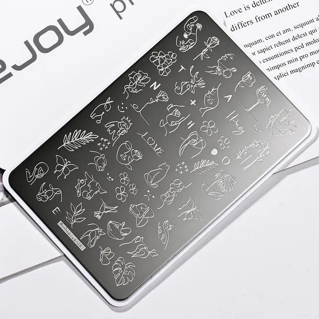 French Line Flower Nail PLUS Stamping Plates Stencil Leaf Tool