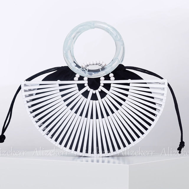 Vintage Half Round Bamboo Beach Handbags
