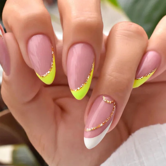 24Pcs French Press on Almond Artificial Acrylic Nails Tips