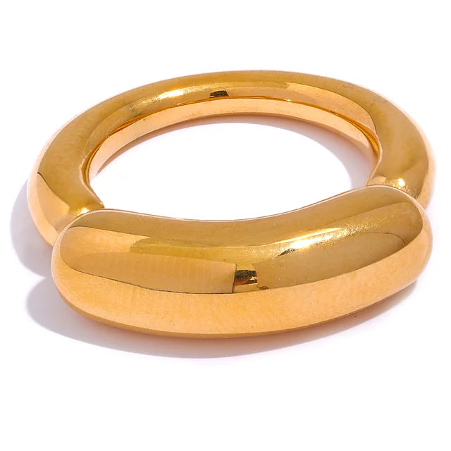 Yhpup Minimalist Gold Color Stainless Steel Cast Waterproof Fashion Ring