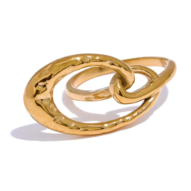 Yhpup Stylish Unique Design Stainless Steel Hollow Irregular Geometric Ring