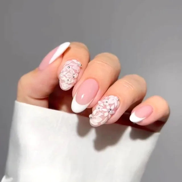 24Pcs French Press on Almond Artificial Acrylic Nails Tips