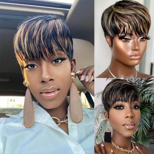 Short Pixie Cut and Mullet Wigs Full Machine Made Wig With Bangs