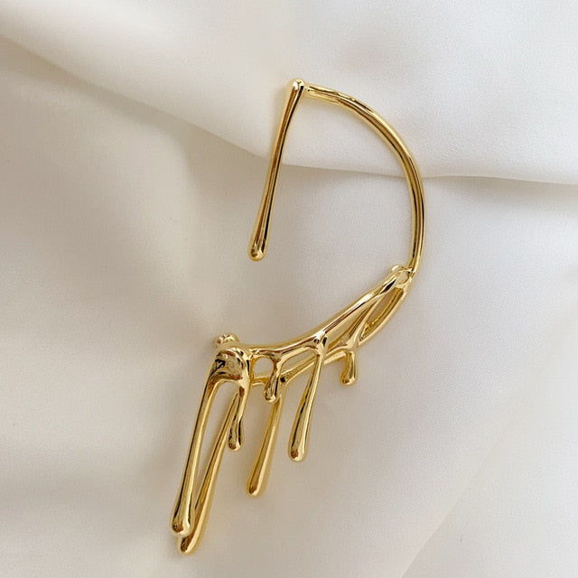 Kshmir 2020 New Punk Gold Metal Drop Wax Irregular Lava Metal Buckle Earrings