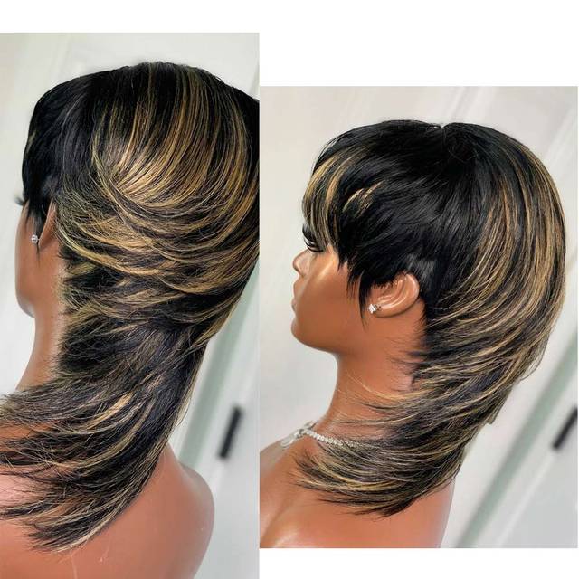 Short Pixie Cut and Mullet Wigs Full Machine Made Wig With Bangs