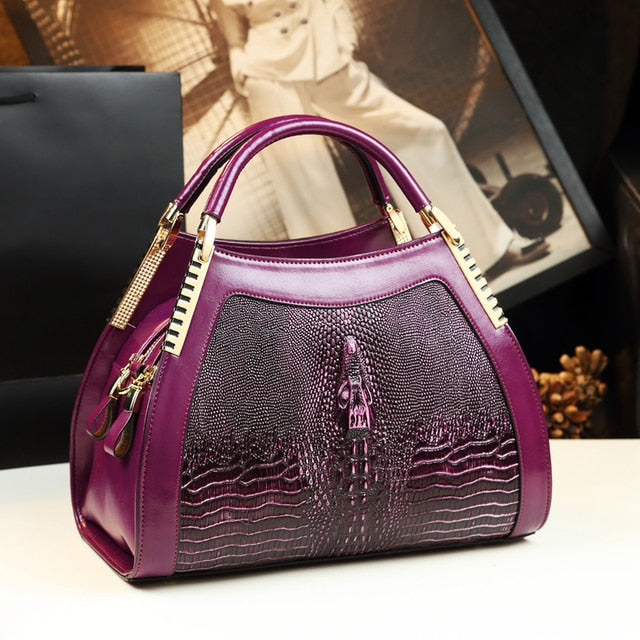 Genuine leather crocodile pattern handbag
