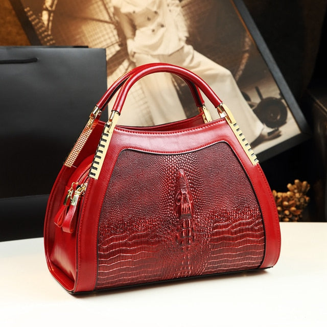 Genuine leather crocodile pattern handbag