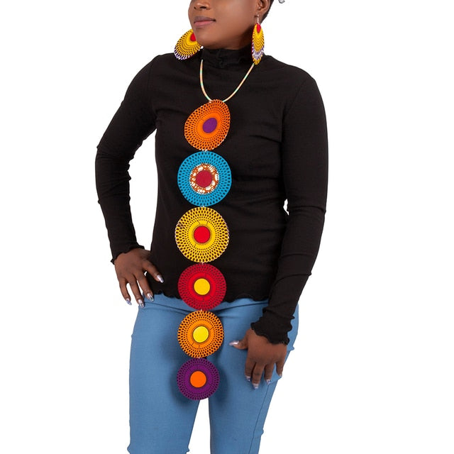 Handmade African Ankara Wax Fabric  Necklace and Earrings Set