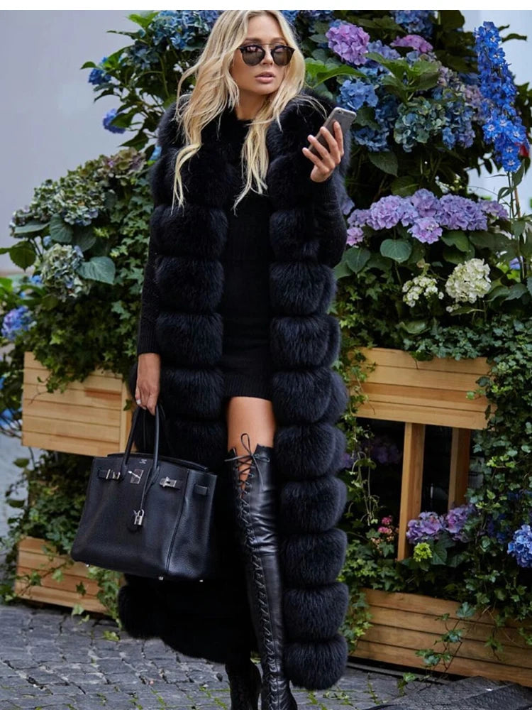 ZADORIN Luxury X- Long Faux Fox Fur Vest