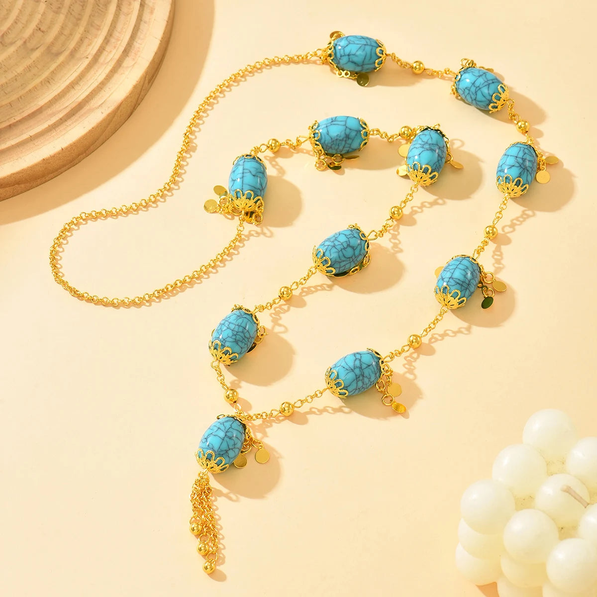 Blue Oval Pendant Necklace