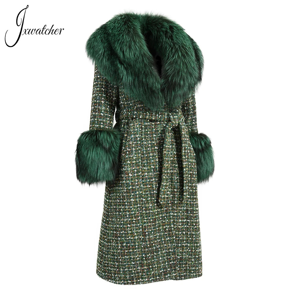 Jxwatcher Women's Wool Coats With Real Fox Fur