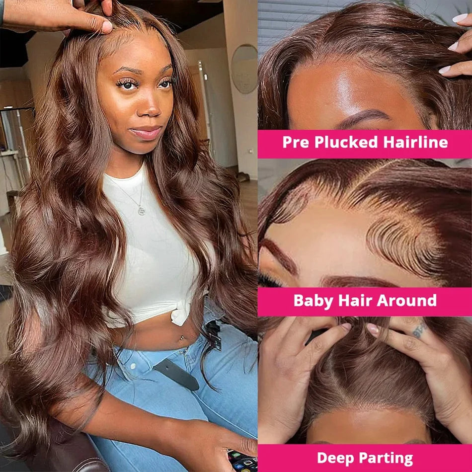 Rosabeauty Chocolate Brown Human Lace Wig - Body Wave , Hair Color - 13x6 HD