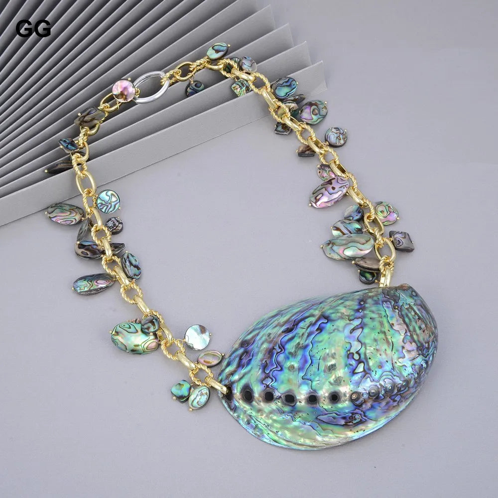 G-G Jewelry 25'' Natural Rainbow Abalone Shell Pendant Necklace For Women