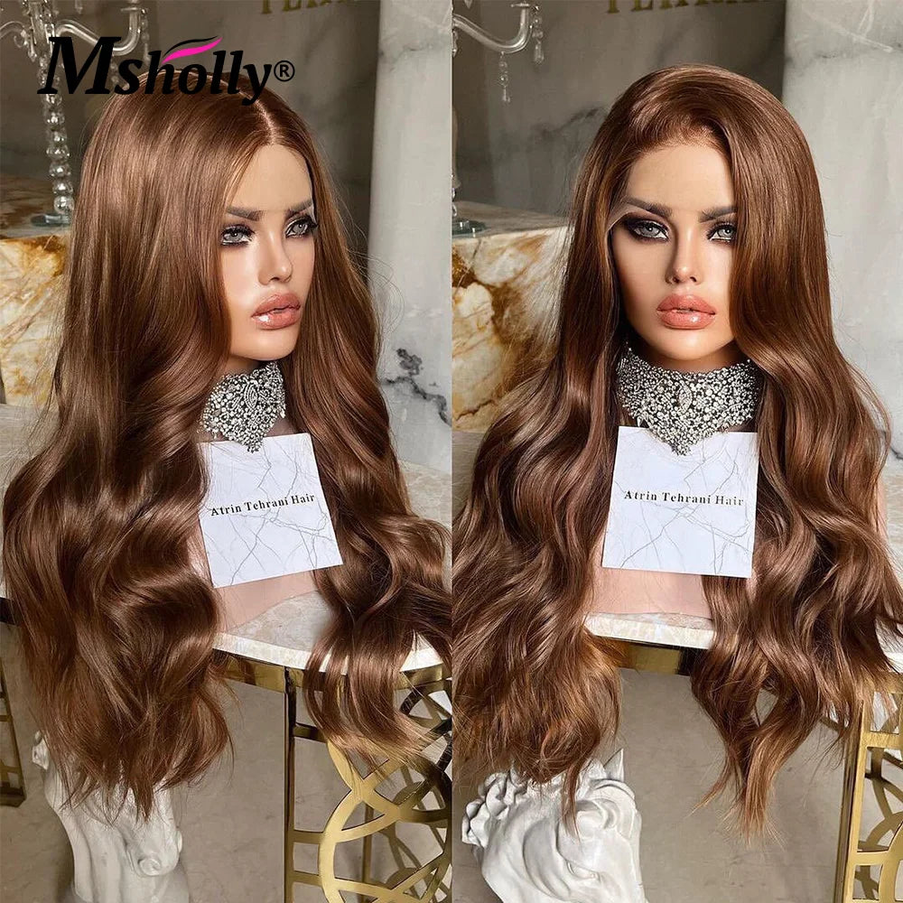 Honey Chocolate Brown Human Hair Lace Front Wig -Body Wave