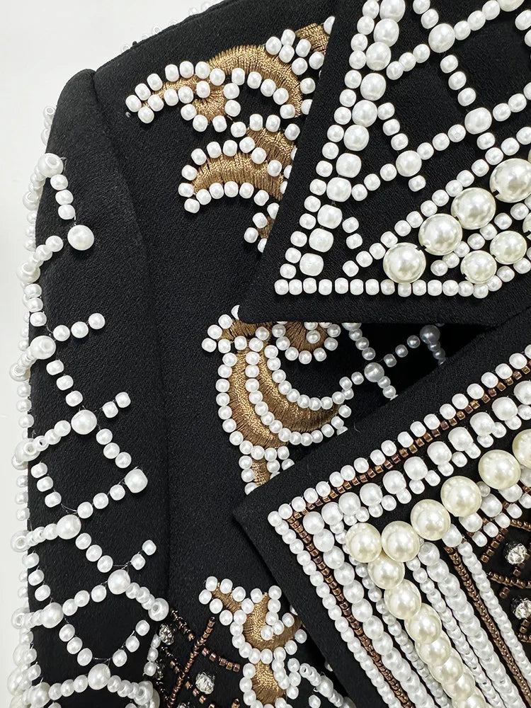 HIGH STREET Luxurious Diamonds Pearls Embroidered Beaded Cropped Velvet Jacket